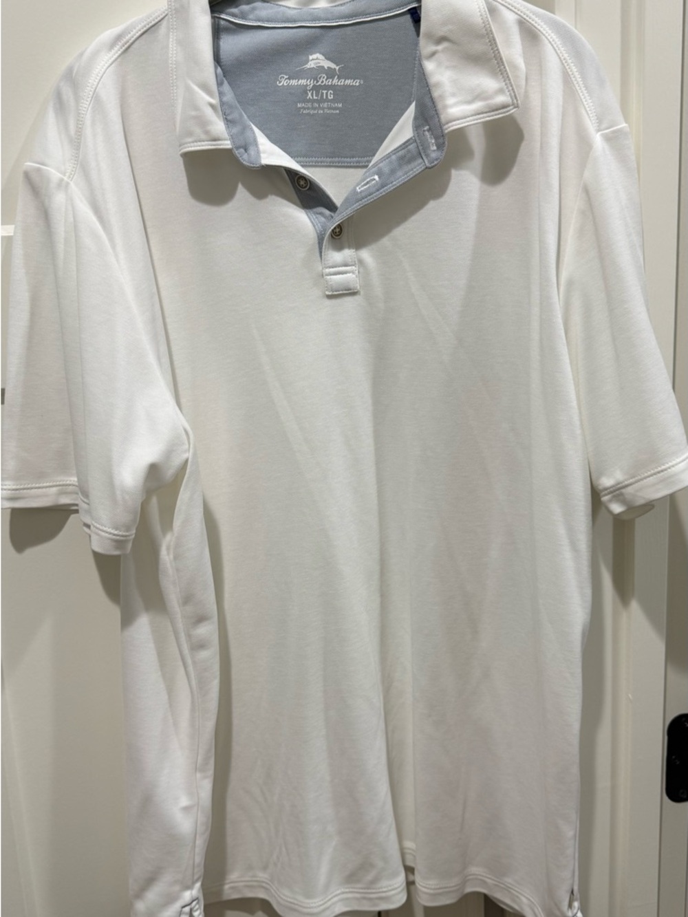 Tommy Bahama White Polo with Light Gray Contrast Collar